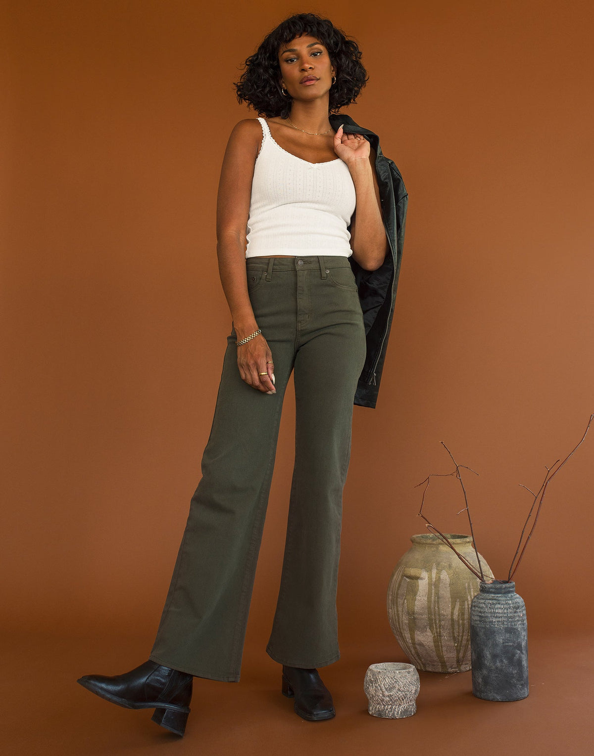 LILY WIDE LEG JEANS / VERT FONCE 34