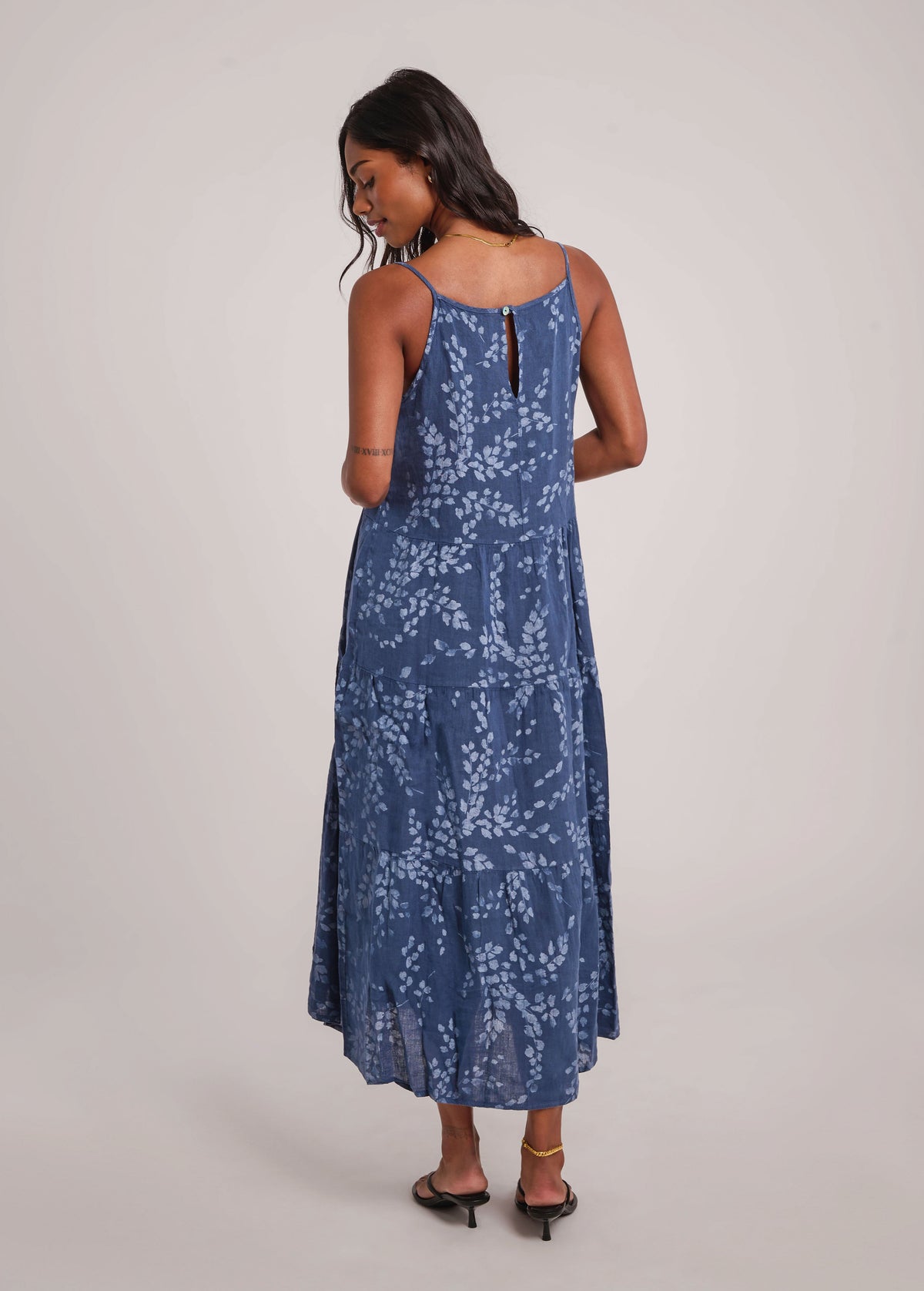 IRIS PRINTED ANKLE-GRAZING LINEN DRESS / DENIM