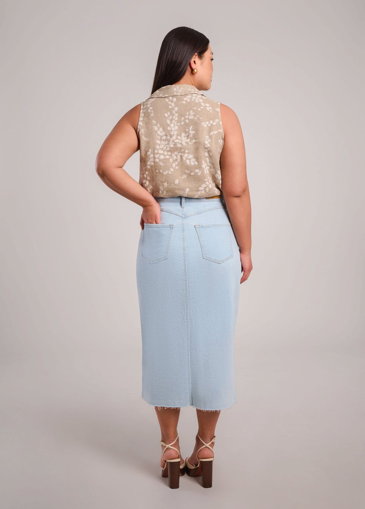 RAIN PRINTED LINEN SLEEVELESS VEST / SAND DUNE