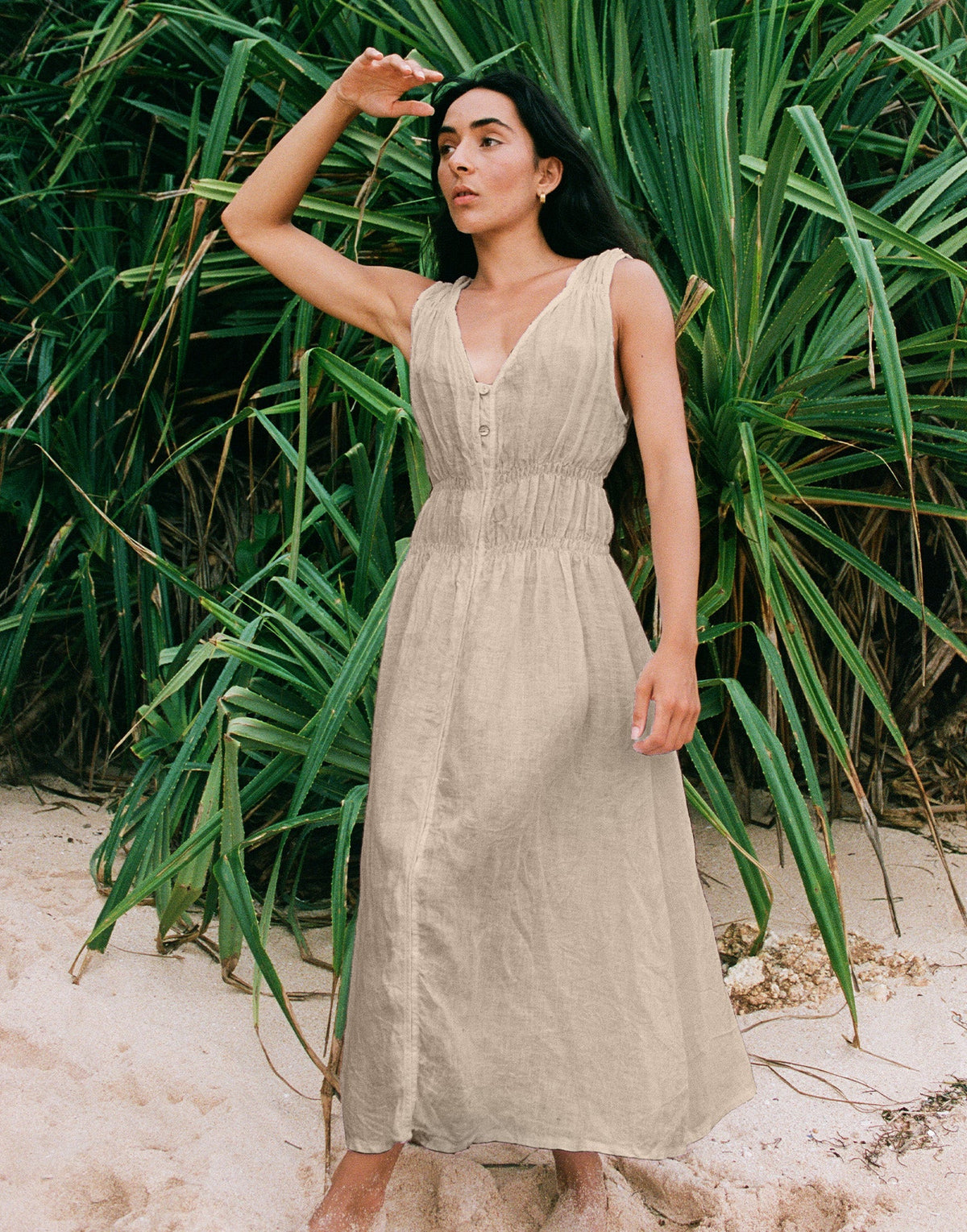 LUNA MIDI LINEN DRESS / SAND DUNE XL