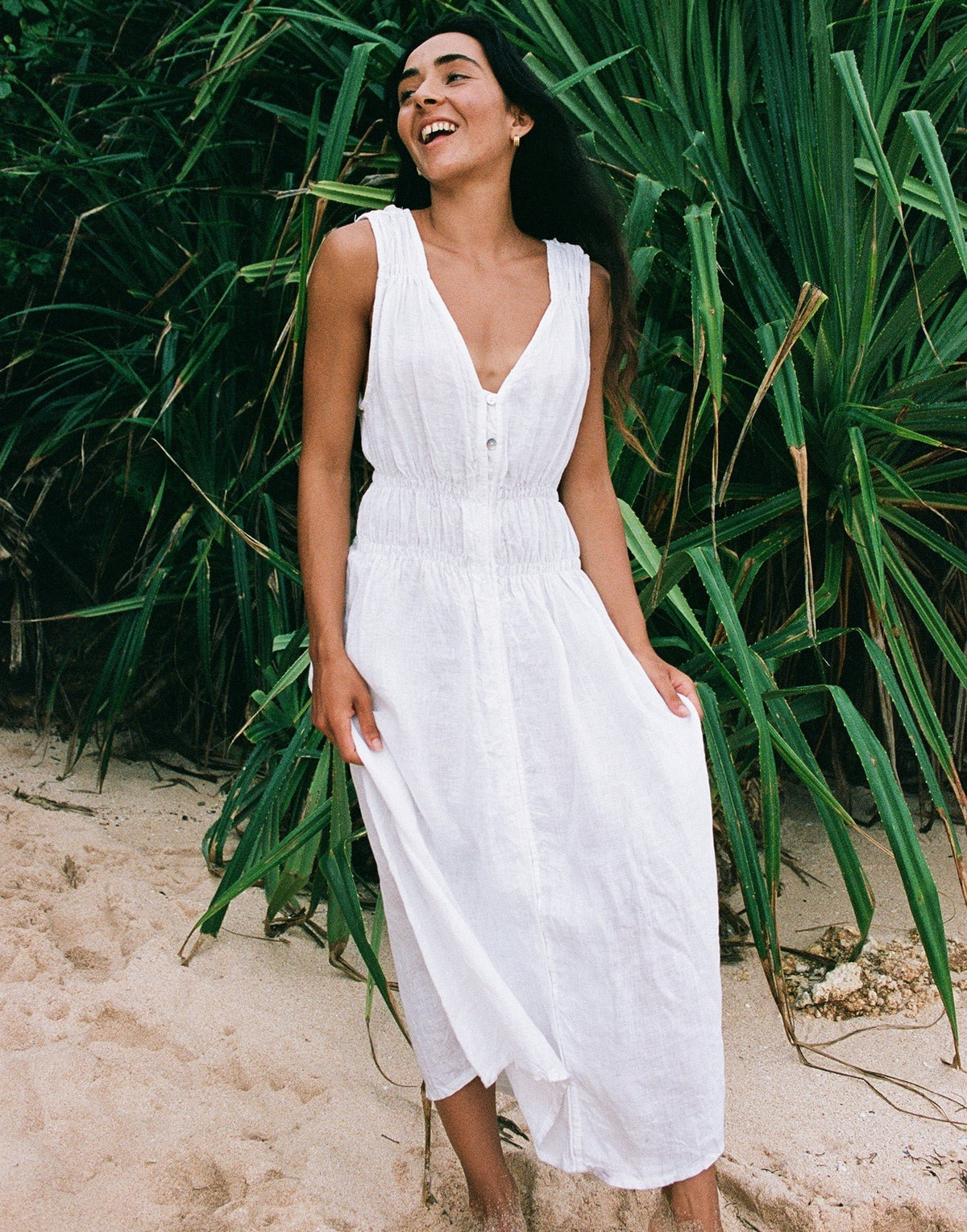 LUNA MIDI LINEN DRESS / WHITE XL