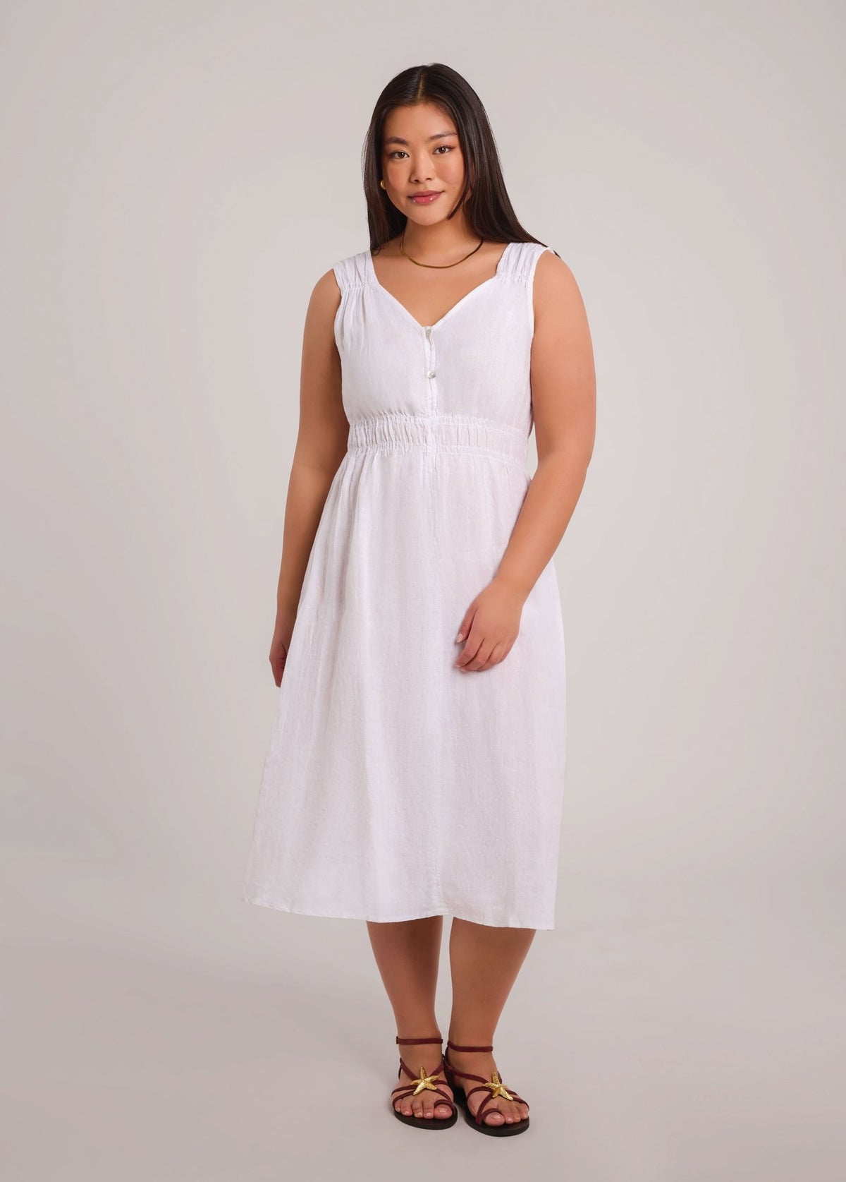 LUNA MIDI LINEN DRESS / WHITE