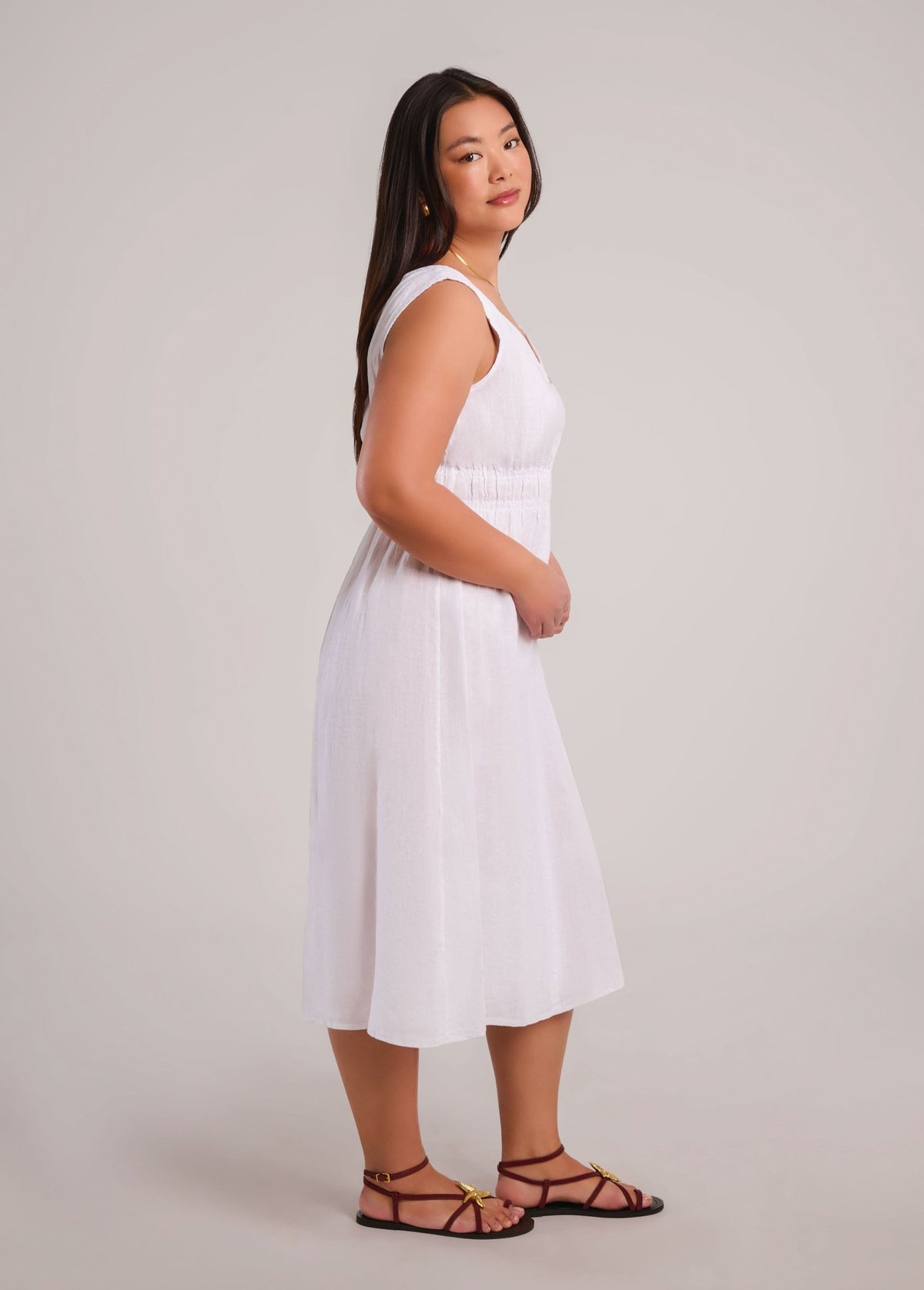LUNA MIDI LINEN DRESS / WHITE