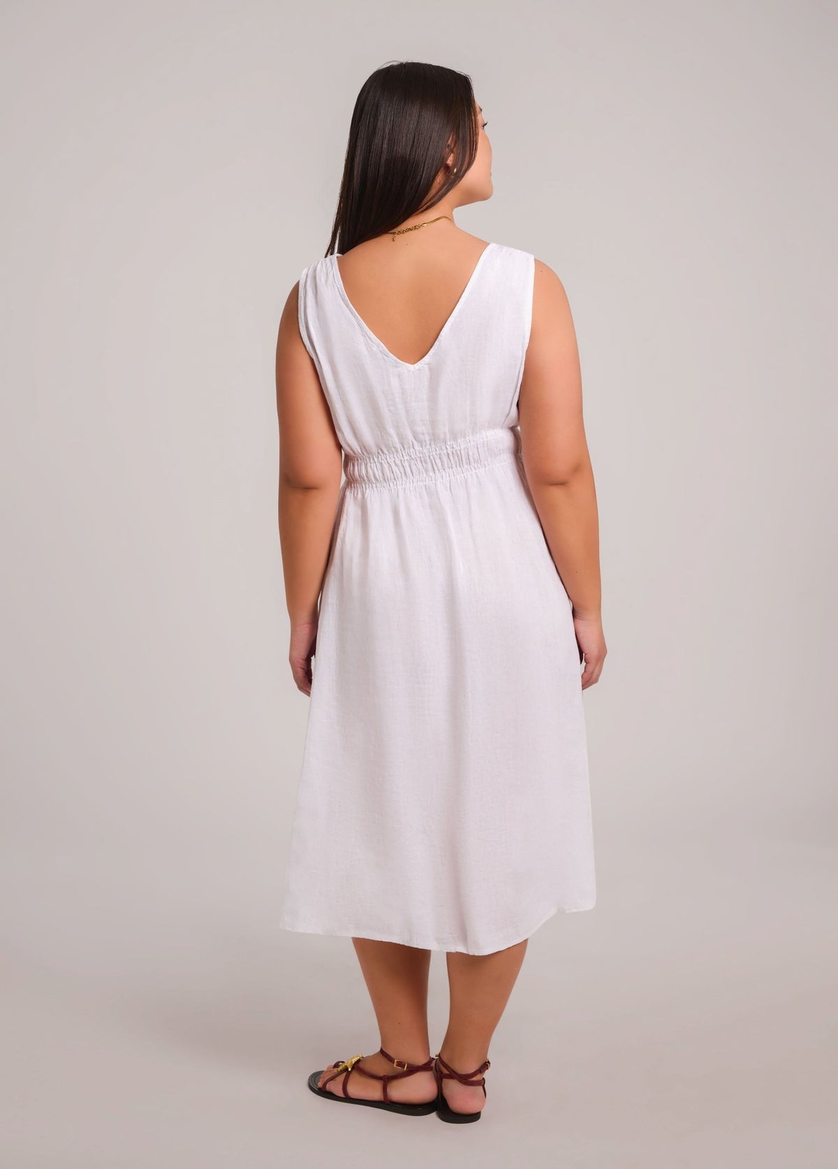 LUNA MIDI LINEN DRESS / WHITE